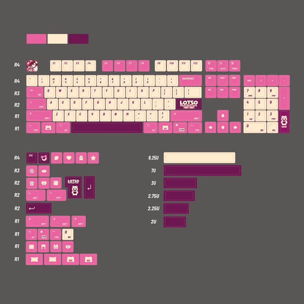 

Strawberry Bear Keycap KCA Profile DYE Sublimation Original Design PBT Keycap For RK61 RK87 SK64 GH60 ANNE Mechanical Keyboard