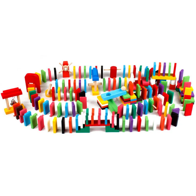120 Pieces Colorful Wooden Dominoes - Children's Mechanism Building Game