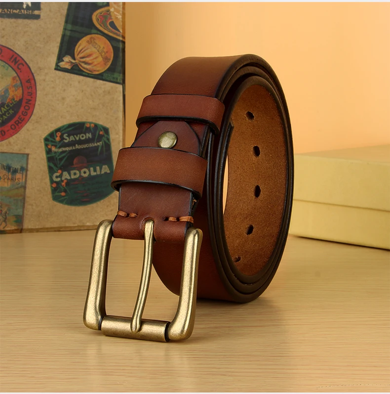 5 mm breiter Herren-Gürtel aus Vollnarbenleder, strapazierfähiger Herren-Arbeitsgürtel, Herren-Gürtel mit hochfester, massiver Messingschnalle, brauner Gürtel – Detail 12