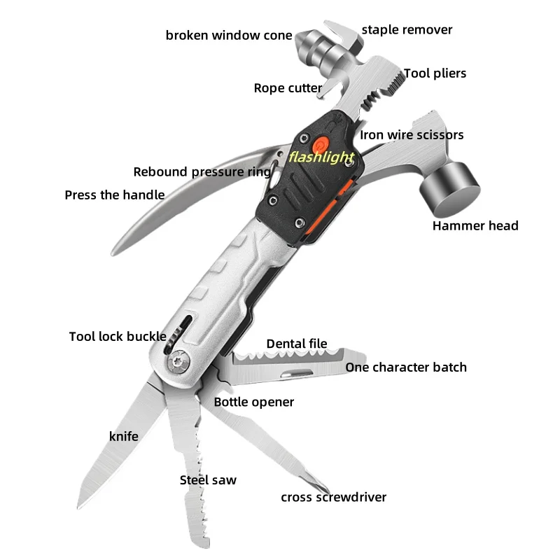 Outdoor multifunctional pliers, car window breakers, pliers tools, lighting fixtures, camping equipment