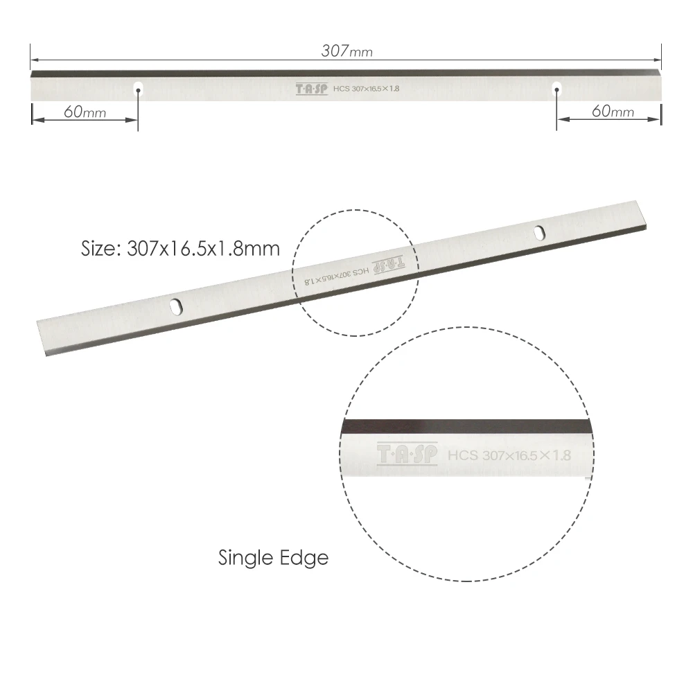 2PCS 307mm HCS Thickness Planer Knife Single Edged Wood Blade 307x16.5x1.8mm Woodworking Power Tools Spare Parts for Zubr PC305