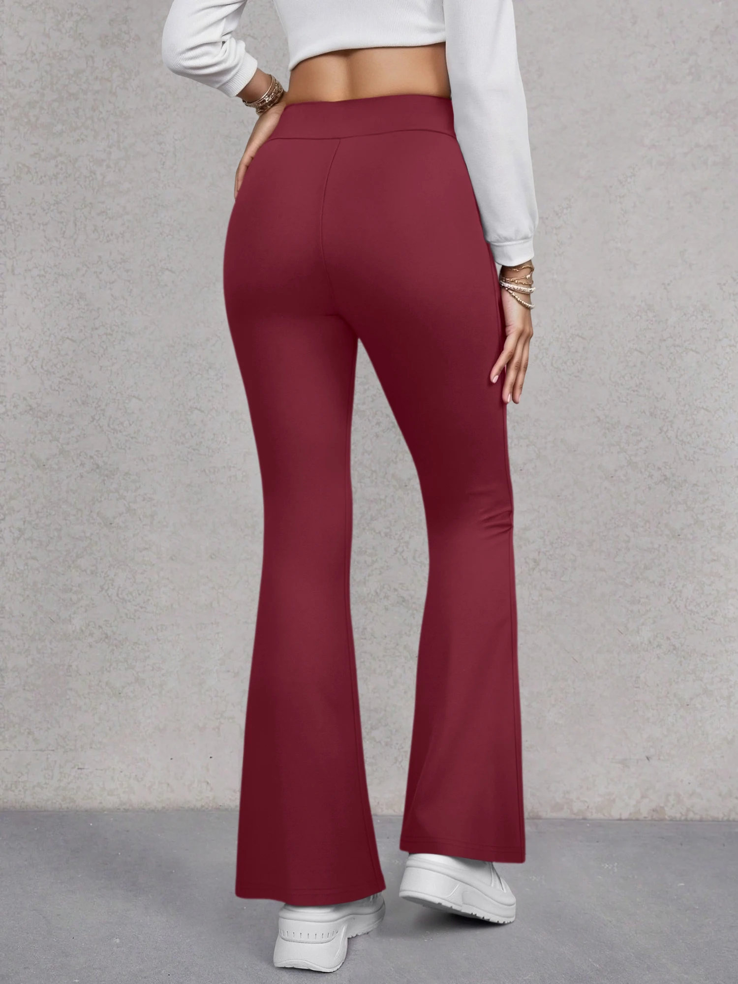 Streetwear High-Waist Flare-Hosen für Damen, dehnbare Bootcut-Leggings, Hip-Hop-Trendy-Schlaghosen mit Taschen für den Alltag. – Detail 13