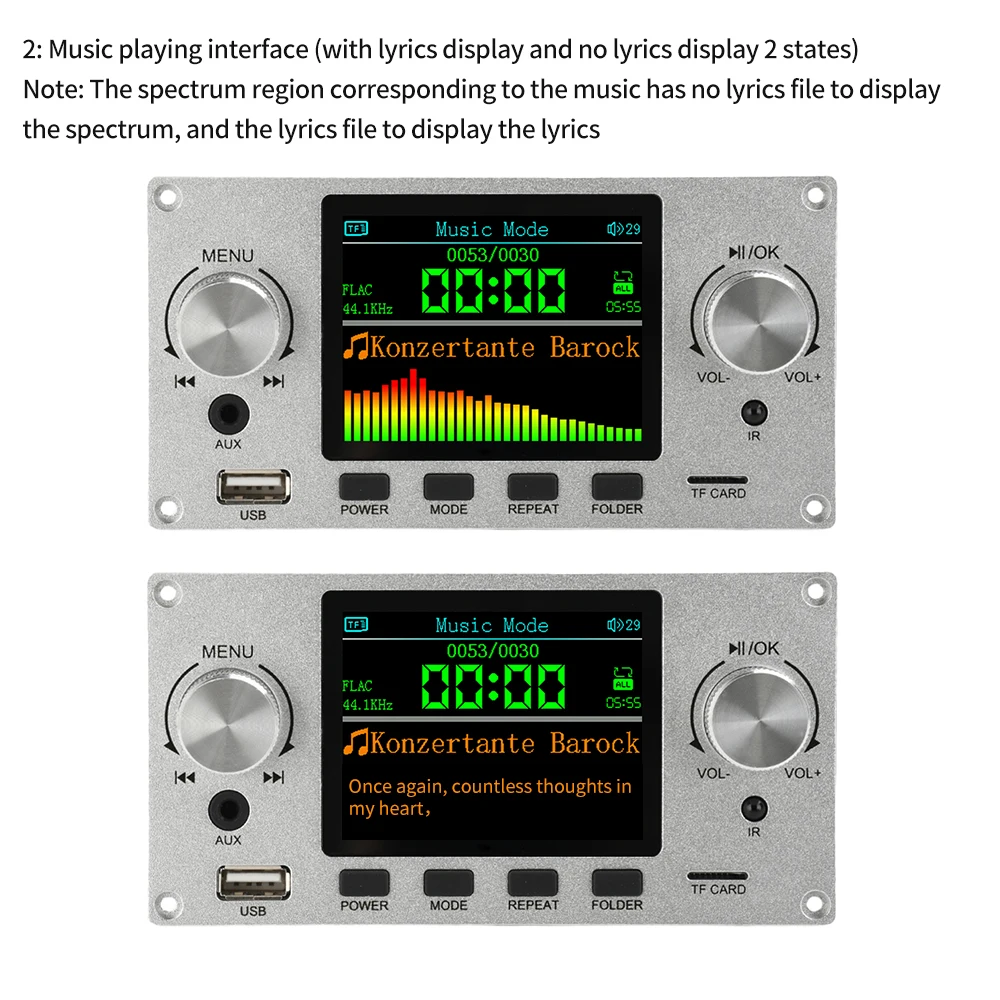 2.8 "TFT اللون LCD ضياع MP3 فك مجلس بلوتوث 5.3 + BR + EDR ستيريو الصوت FLAC WAV APE فك USB TF مضخم رقمي #2