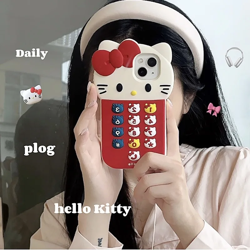 

Funny Sanrio Anime Hello Kitty Phone Case for iPhone 15 14 13 12 11 Pro Max Creative 3D Cartoon Silicone Cover Case Shell Cover