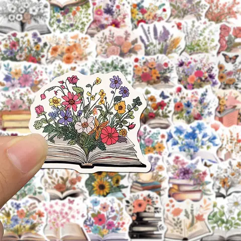 50PCS 꽃 스티커와 미적 책 일기 책 꽃 독서 스티커 장난감 어린이 노트북 기타 수하물 낙서 데칼