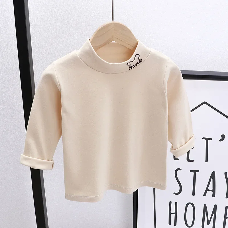 Warm Fleece Turtleneck T-shirt for Kids Boys Girls Long Sleeve Autumn Winter Children's Bottoming Shirts Clothing Apparel