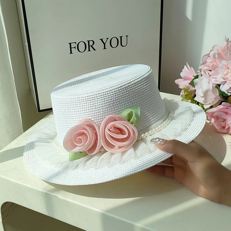 Elegant Flower Pearls Decor Fedoras Hat for Women Ladies Women's Jazz Cap Spring Autumn Church Fashion Wedding Hats