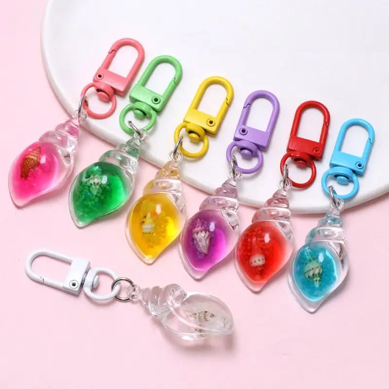 2Pcs Acrylic Conch Keychain Floating Oil Design Sea Shell Charm Suitable for Nautical Motif Decor