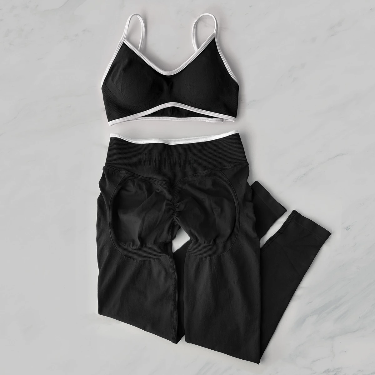 2Pcs 여성 체육관 요가 세트 원활한 높은 허리 레깅스 스포츠 브라 탑 운동 복장 피트니스 Activewear 러닝 트레이닝 의류