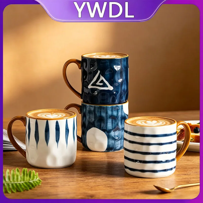 Tasse à café en céramique YWDL 400 ml, résistante à la chaleur, pour petit-déjeuner, lait, flocons d'avoine, avec poignée, style japonais, vaisselle pour la maison, cadeau