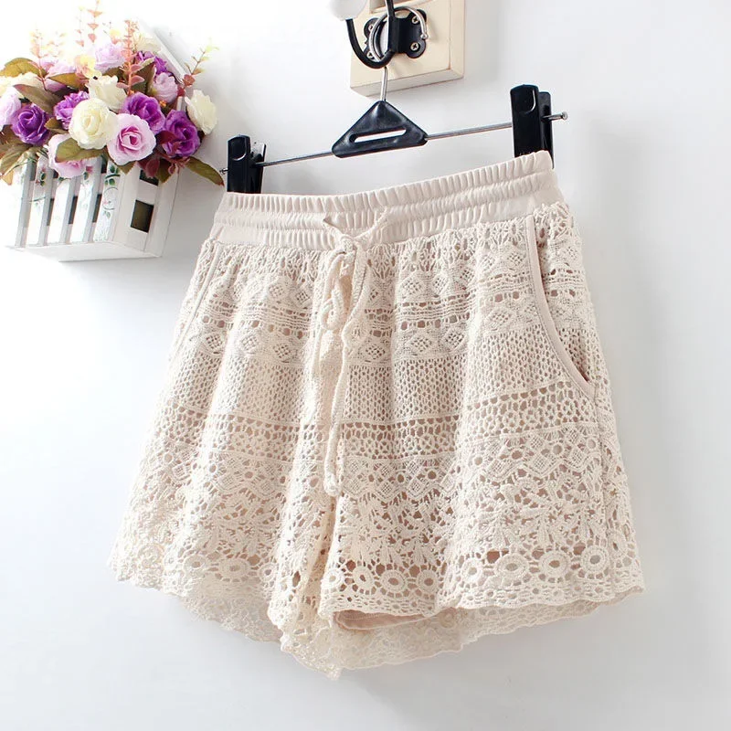 Female Trend Cotton Yarn Crochet Summer Beach Bali Shorts 2024 Women Fashion West Prarie Bohemian Boho Tribal Ethnic Ibiza Short