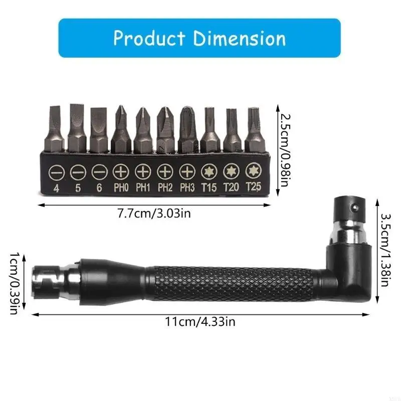 

X9FA Screwdriver Bit Tool for Home Garage L-shaped 1/4 Socket Wrench 90 Degree Double Head Handle Wrench Screwdriver Bit