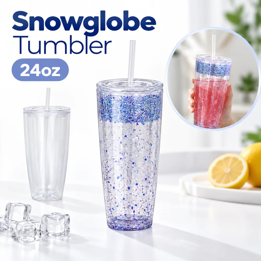 1Pcs 24oz Capacity Snowglobe Tumbler 17x10x7cm Transparent DIY Snow Globe Cup Silicone Plug Plastic Pre-Drilled Hole Cup