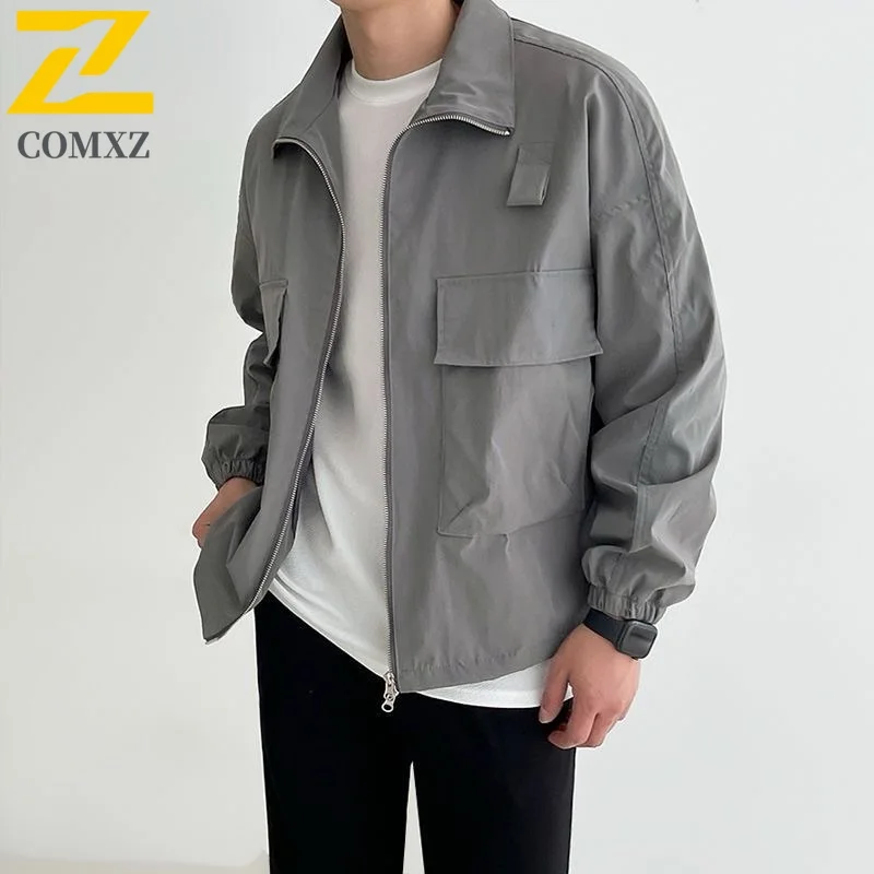 

COMXZ Stand Collar Men Jacket Casual Outdoor Cycling Comfortable Coats Travel Lightweight Windproof Autumn Motorcycle Coat