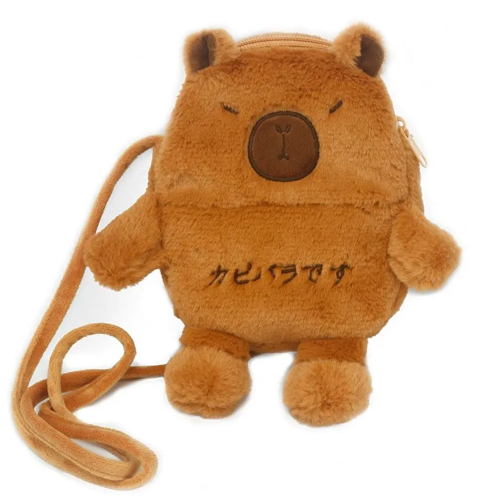 Kawaii Cartoon Capybara Crossbody Bag Cute Soft Capybara Phone Bag Fluffy Purse Plush Doll Shoulder Bag Girl Gift