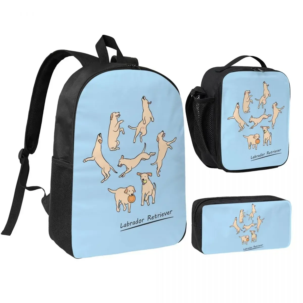 Playing Light Yellow Lab Labrador Retriever Backpack BookBag School Bag Shoulder Bags 3ps Insulated Lunch Bag Pencil Case