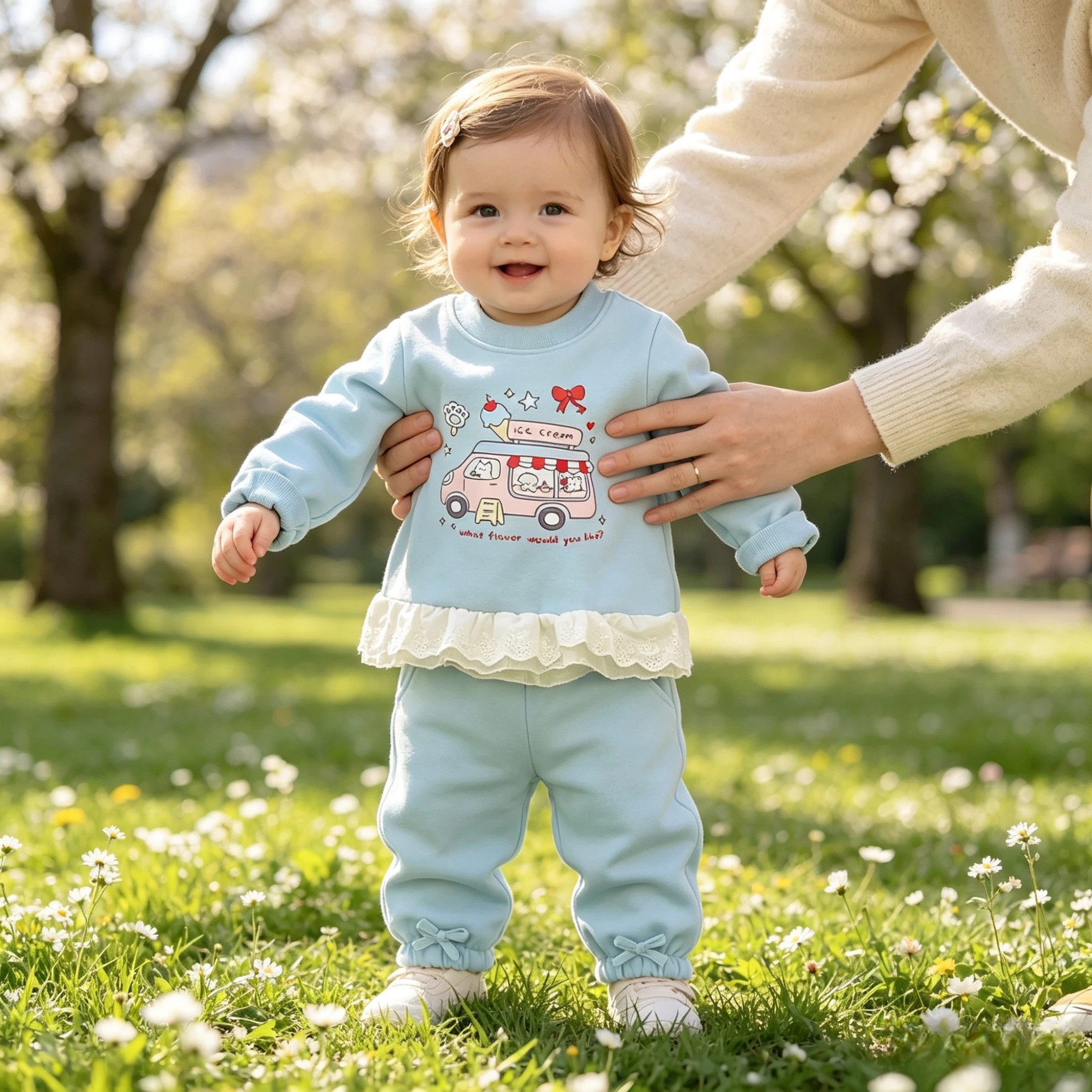 Baby Girls Clothes Set Autumn Winter Fleece Sweatshirt Pants 2Pcs Toddler Girl Cartoon Tracksuit Infant Lace Ruffle Outfit