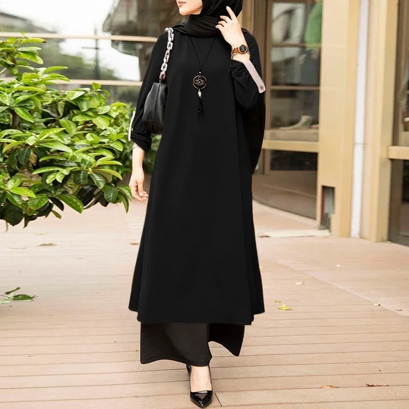 2024 Winter Women Muslim Arabian Casual Long Sleeve Slit Hijab Dress Dubai Abaya Robe Prom Dress Evening Dresses Plus Size 3XL