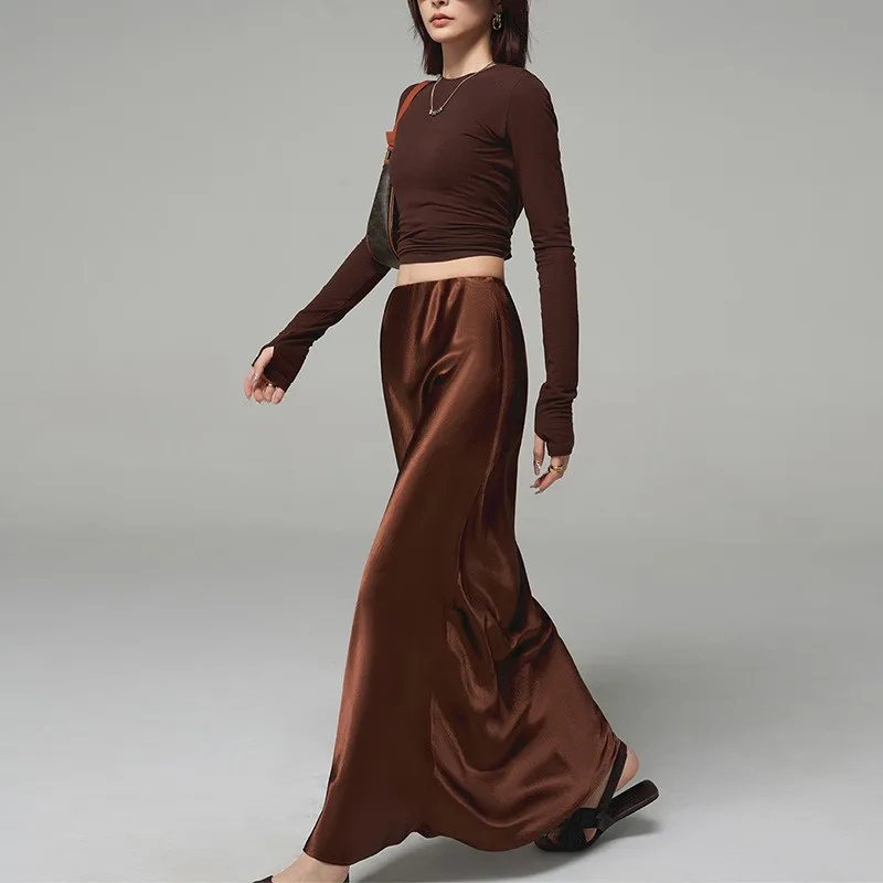 Zipper Floor Length Skirt Straight Commuter Chic for Women with Skirt for Interview Party Bias Cut Daily Urban