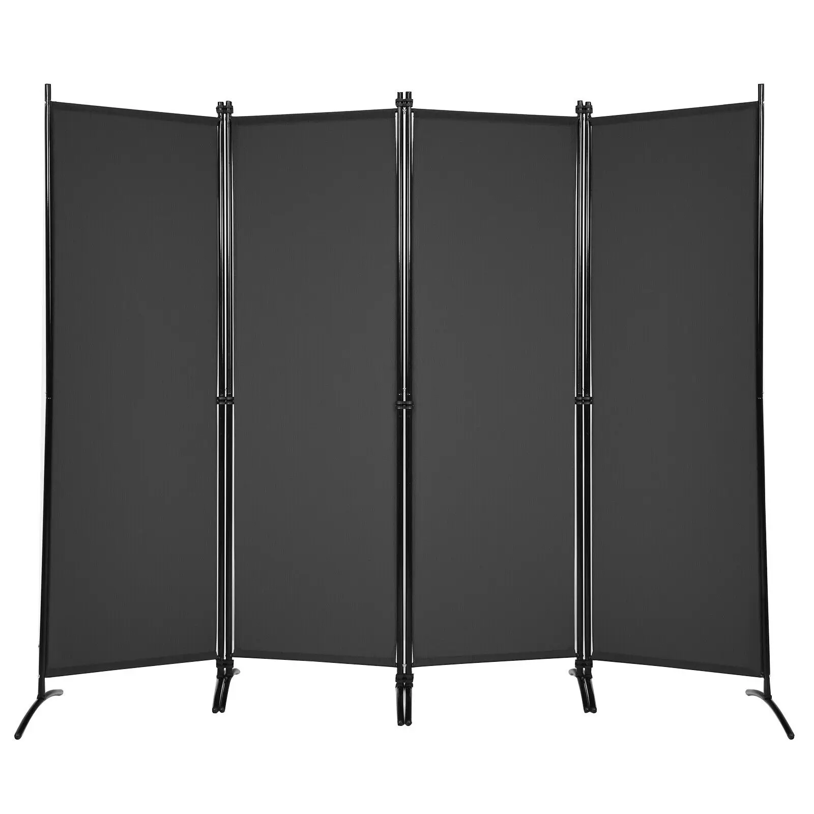 4-Panel 5.6ft Room Divider Folding Fabric Privacy Screen w/Steel Frame White/Black/Brown