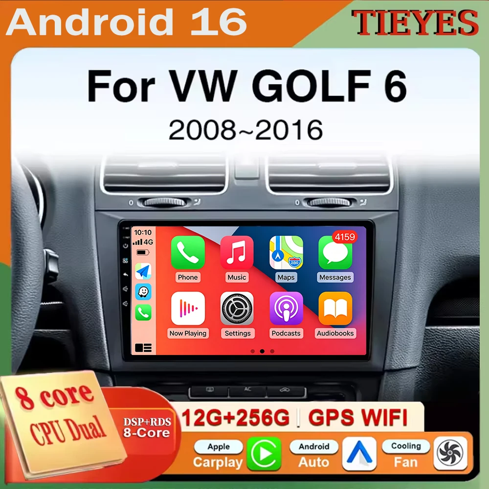 

For Volkswagen VW Golf 6 MK6 GTI 2008-2016 Android 16 Carplay Auto Screen Car Radio Multimedia Player Autoradio Stereo 2din Head
