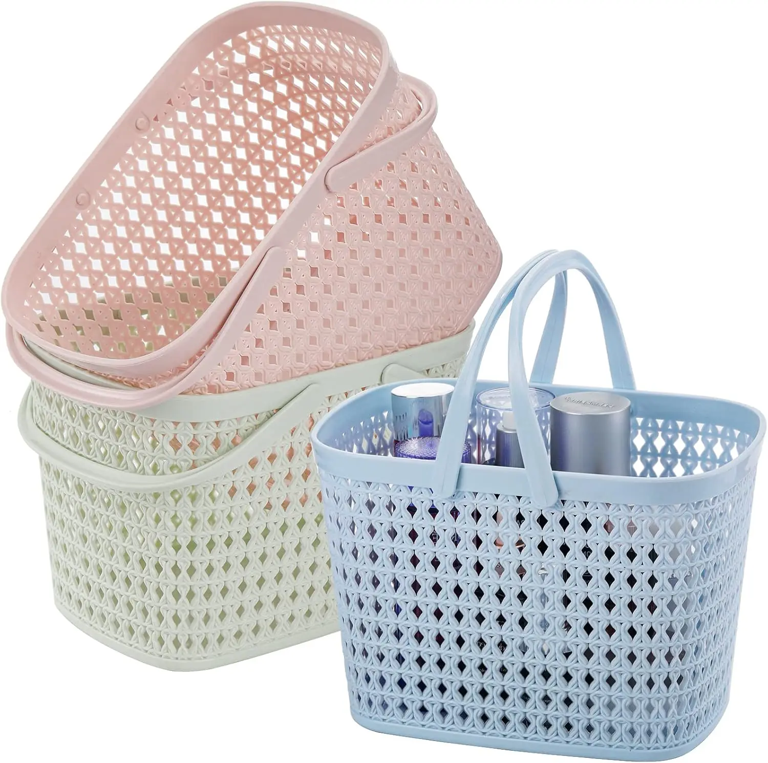 3 Pack Portable Shower Caddy Basket, Plastic Storage Baskets with Handle, Toiletry Organizer for Bathroom, Kitchen, Pantry, College Dorm