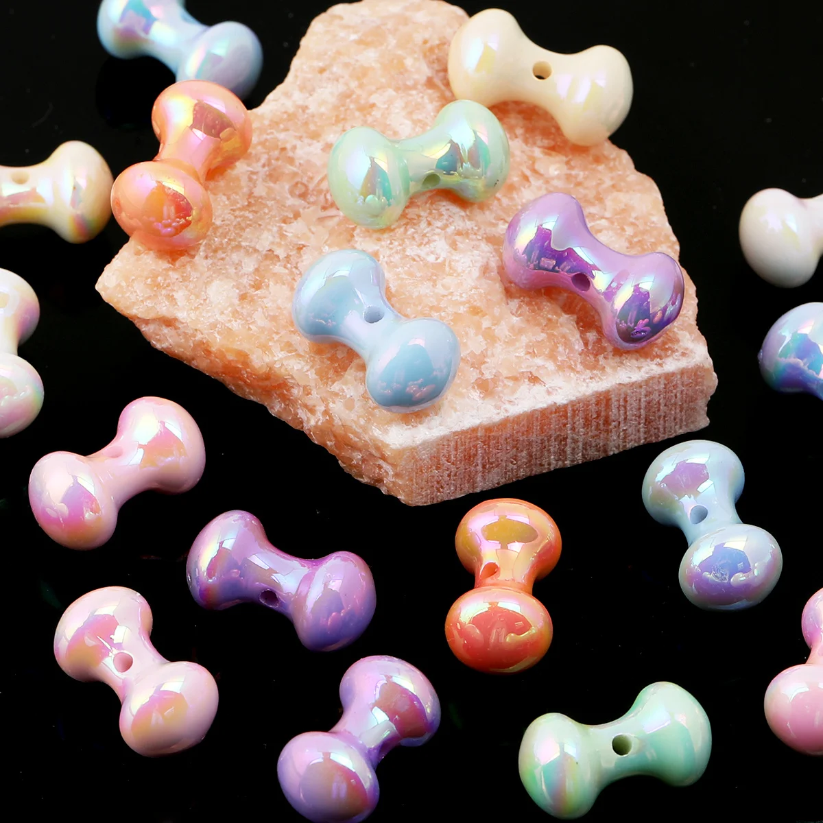 10/20pcs Random Color 12*23mm/14*30mm AB Aurora Dumbbell Glossy Acrylic Beads for DIY Pen Bracelet Hair Ornament Jewelry Making