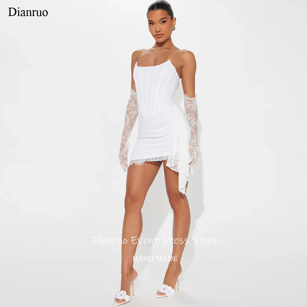 

Dianruo Lace Strapless Prom Dress Appliques Vestido De Festa Elegante Feminino Luxo Asymmetrical Robes De Cocktail Customized