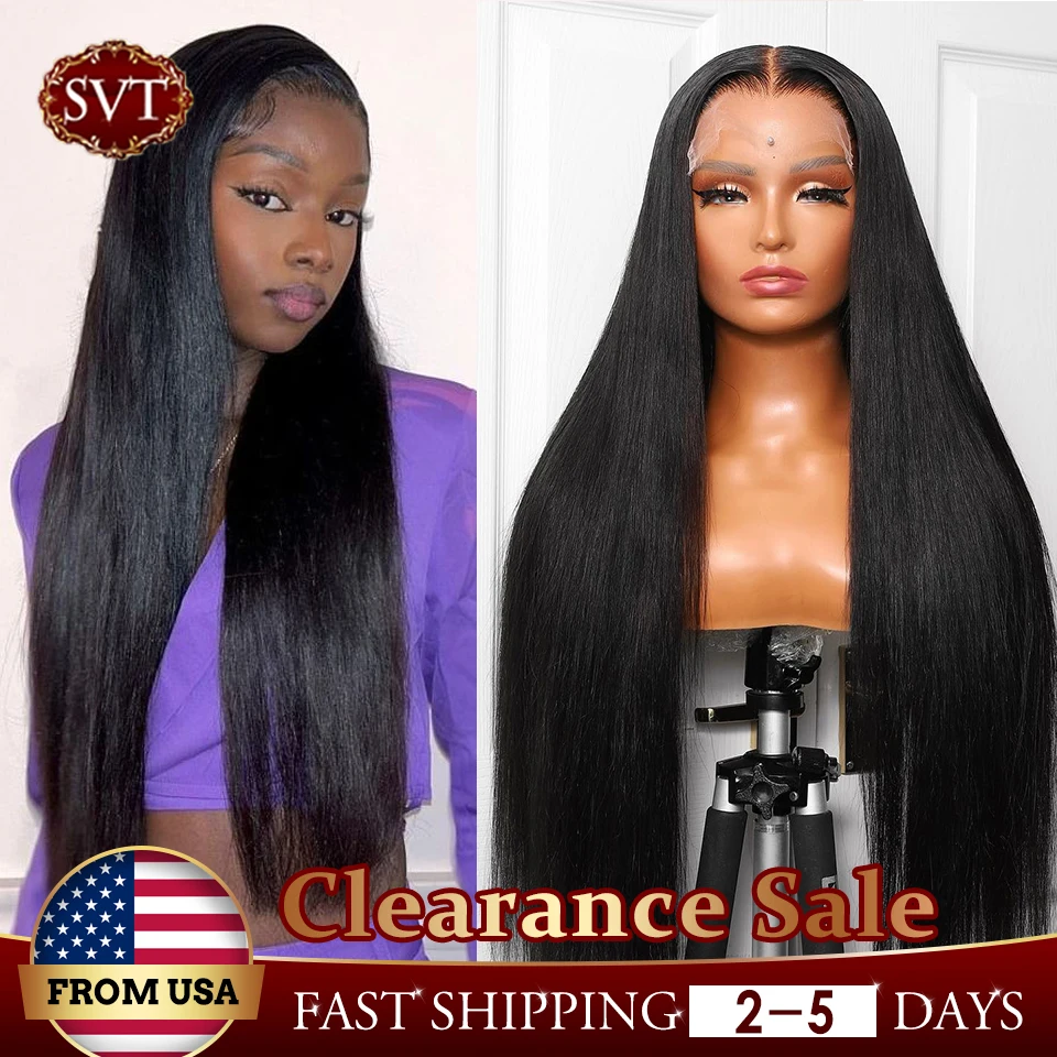 SVT Glueless HD 13x4 Lace Frontal Wig 180% Density Human Hair Wigs Indian Hair Bone Straight Preplucked Hairline Lace Front Wig