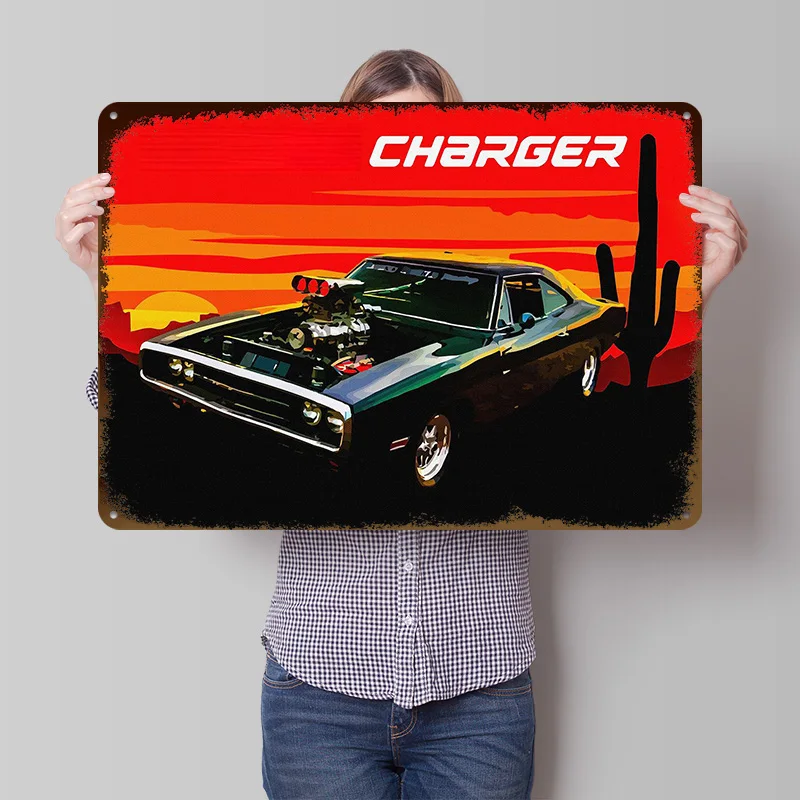Sports Charger With Supercharger Poster Customized Vintage Metal Signs Wall Art Retro Tin Plaque for Home Decoration Gaming Room