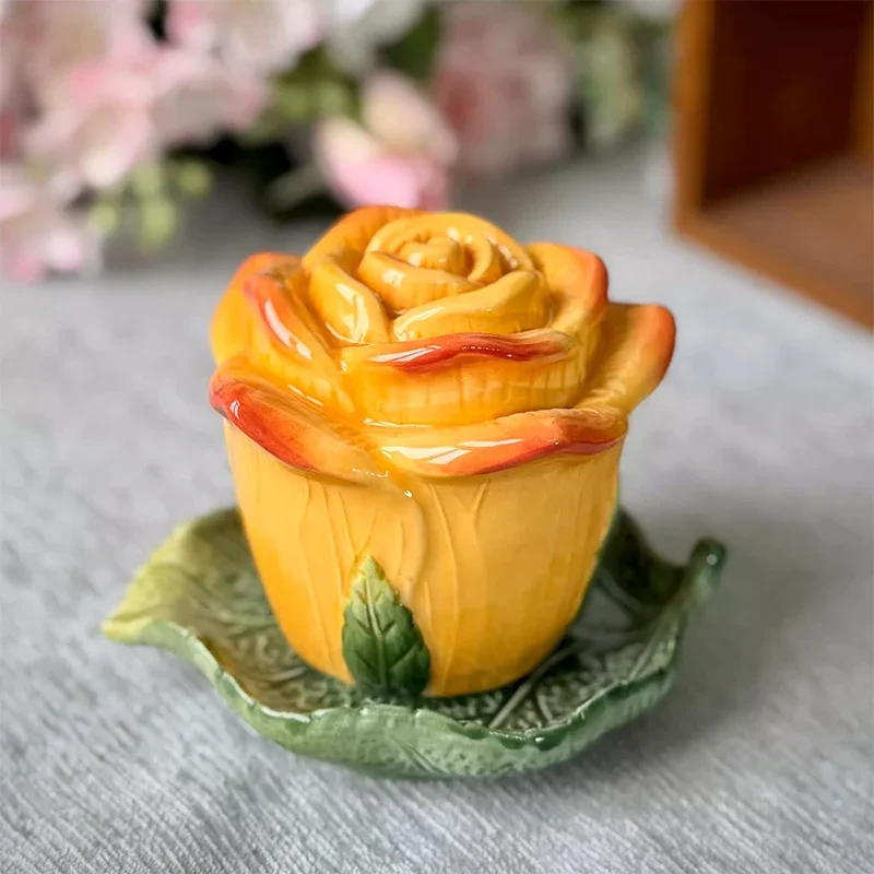 Handmade colorful rose rose ceramic   toothpick stand dining table coffee table decoration