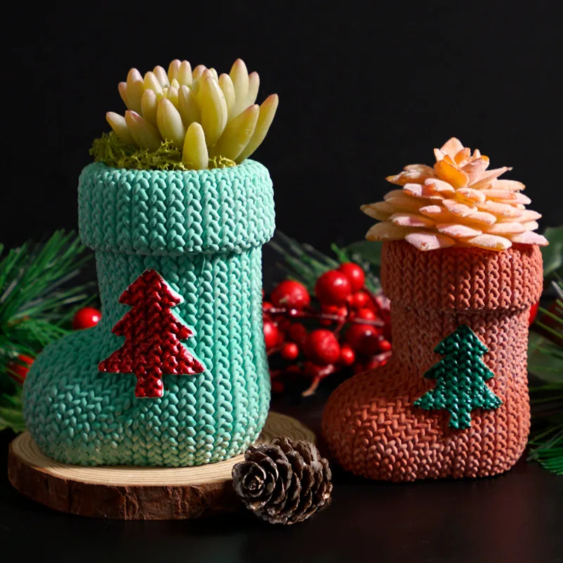 

Yarn Boot Mold Silicone Christmas Tree Stocking Mold Christmas Knitted Stocking Mold White For Christmas Decoration Festive