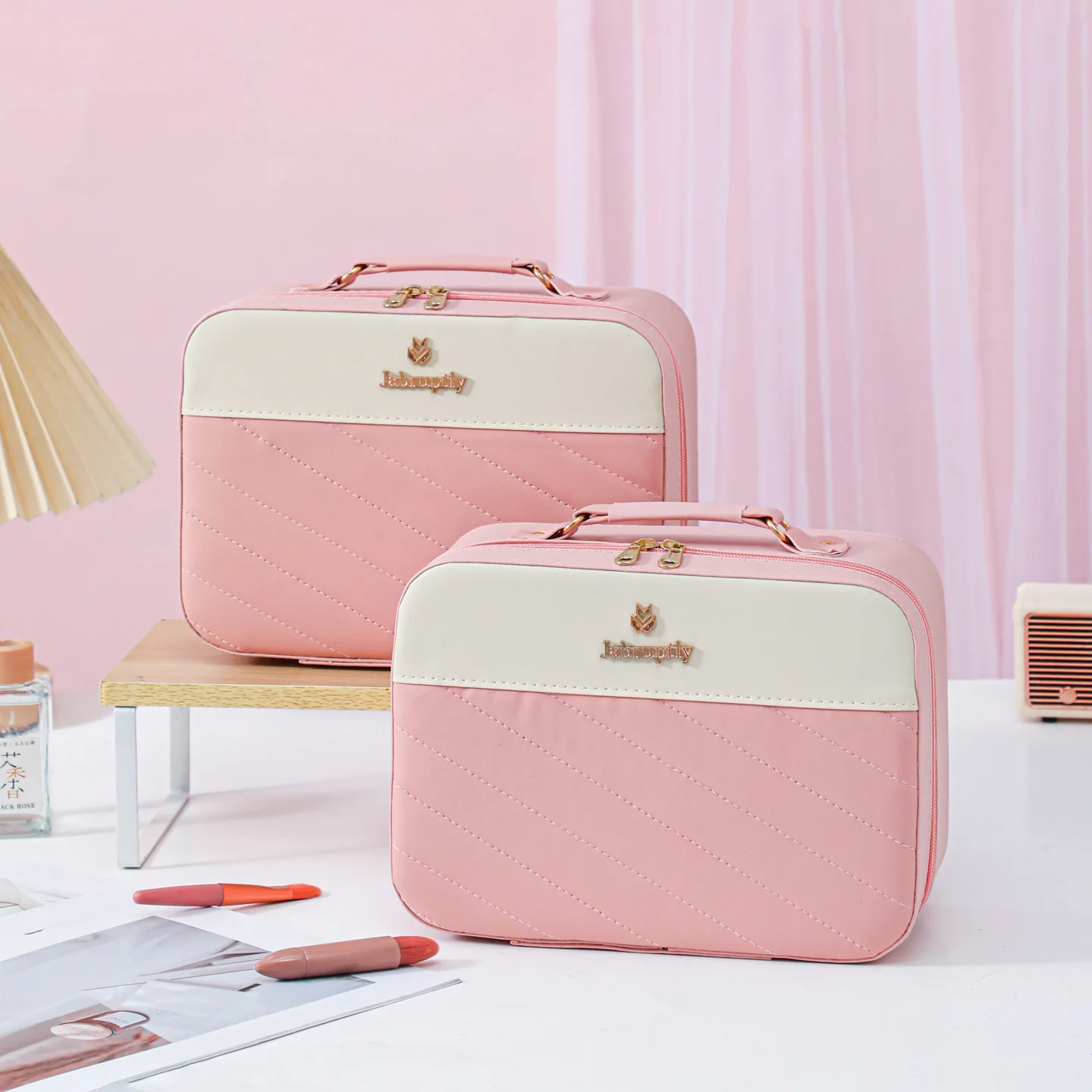 Leather Cosmetic Bag Women's Large-capacity Storage Case Portable Portable Cosmetic Case High-value Cosmetic StorageBag