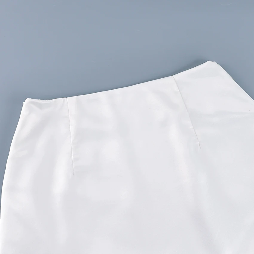 Linad Elegant Satin White Long Skirts For Woman Office Folds A Line Skirts Summer Casual Solid Ankle Length Skirt 2025 Spring