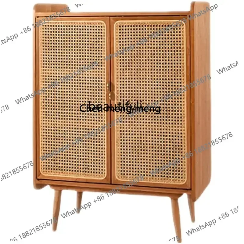Solid Wood Shoe Cabinet Simple Modern Home Doorway Rattan Storage Cabinet Hallway Storage Kitchen Sideboard Cabinet
