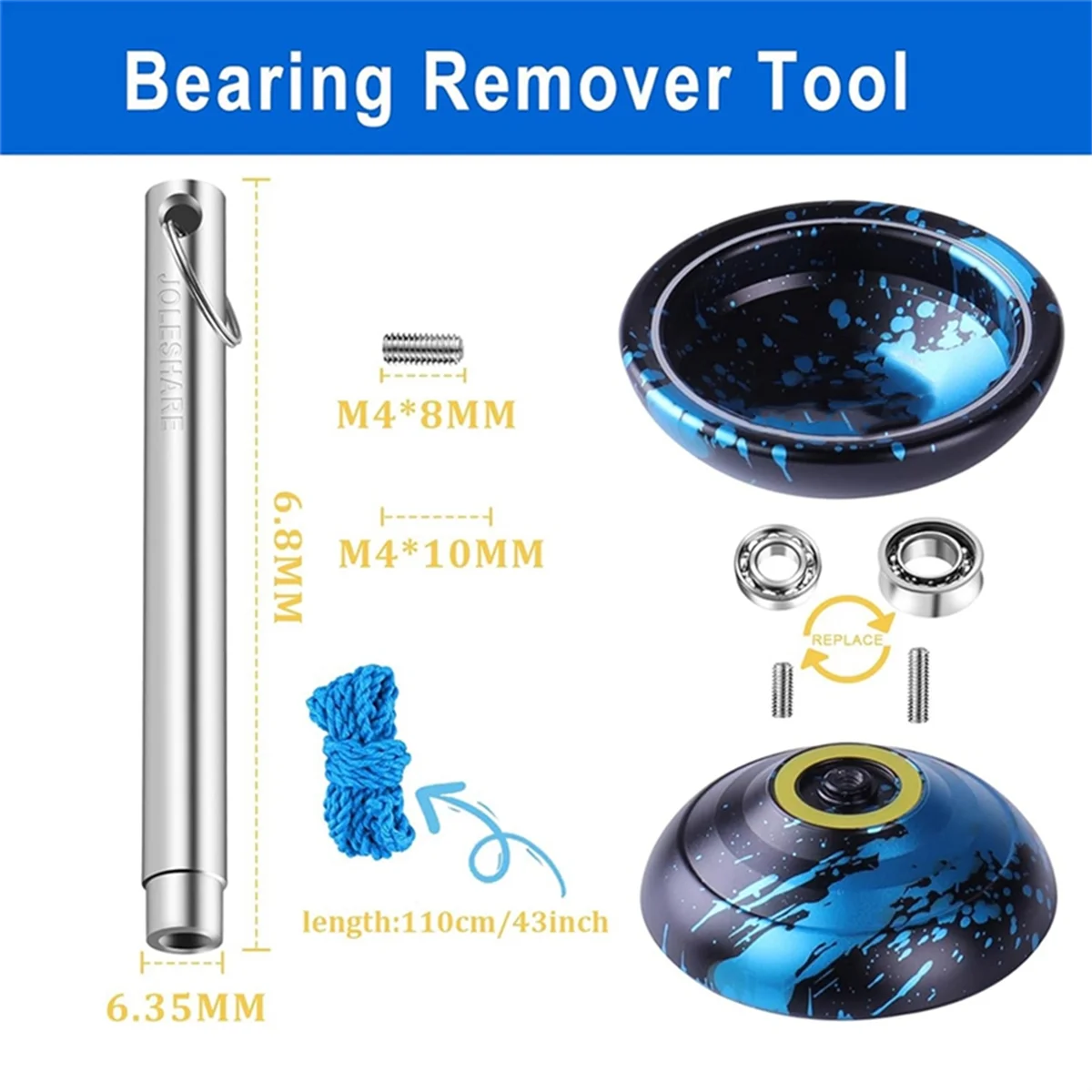 A71P يويو استبدال تحمل حزمة 4 قطعة محامل يويو غير مستجيبة مع محاور يويو سلاسل وأداة إزالة المحمل #6