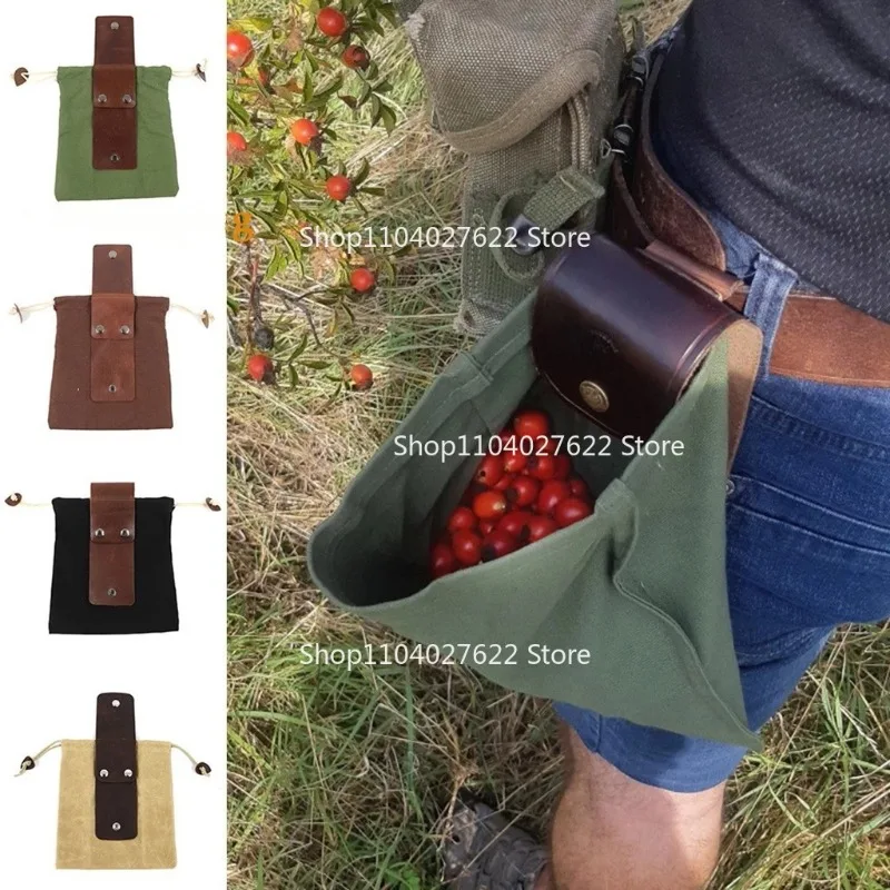 For Outdoor PU Foraging Bag Fruit Picking Bag Waist Hanging Tool Waist  Bundle Mouth  Folding Canvas Tool Storage