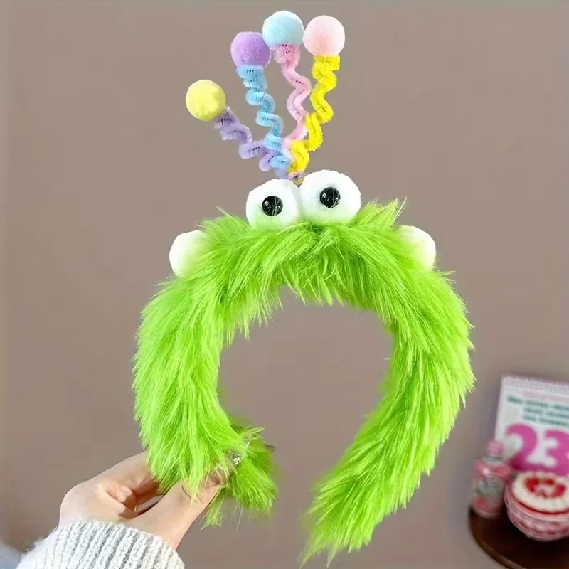 Niedliches Plüsch-Twist-Stick-Stirnband mit großen Augen für Frauen – weiches, rutschfestes Haar-Accessoire, perfekt zum Waschen und Stylen im Gesicht – Detail 3