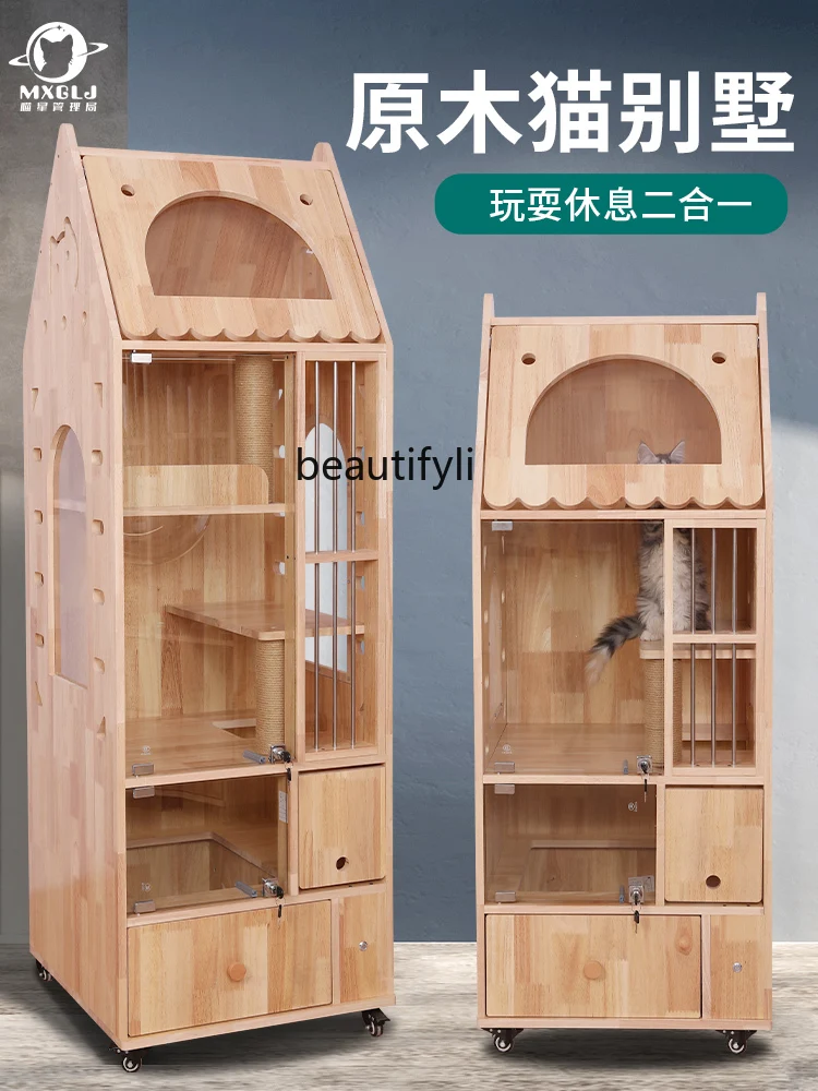 Solid Wood Villa Cat Cage Home Indoor Small Apartment Integrated Cat House