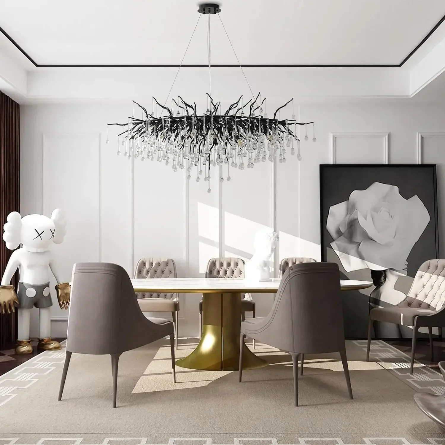 

Modern Nordic Luxury Crystal G9 Chandeliers Black Gold Water Drop Pendant Light Living Room Hotel Hall Villa Indoor Decor Fixtur