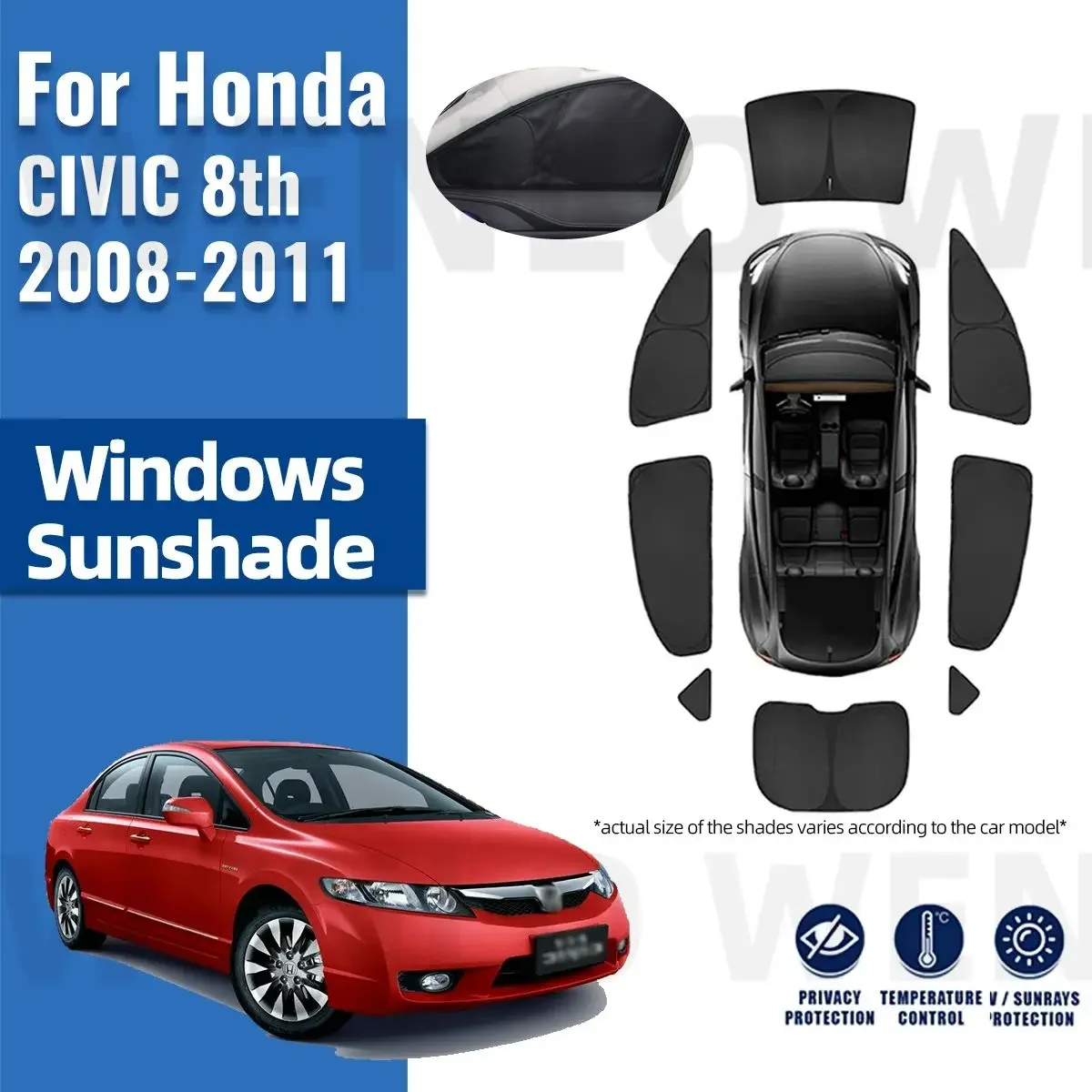 

For Honda CIVIC 8th 2008 2009 2010 2011 Full Cover Car Sunshade Shield Front Windshield Curtain Rear Side Baby Window Sun Shade