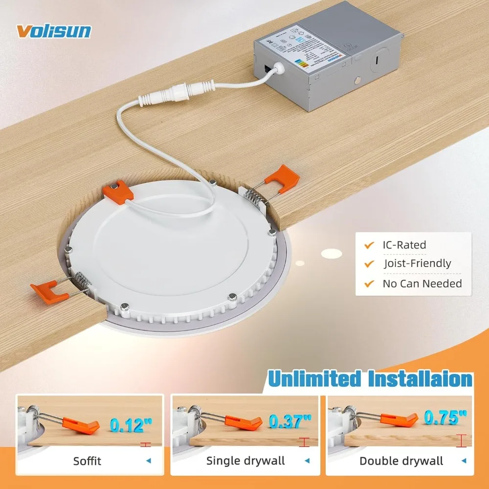 

24 Pack 6 inch Recessed Lighting, 2700K-5000K Selectable, 1080Lumen Dimmable Canless Wafer Downlight, LED Ceiling