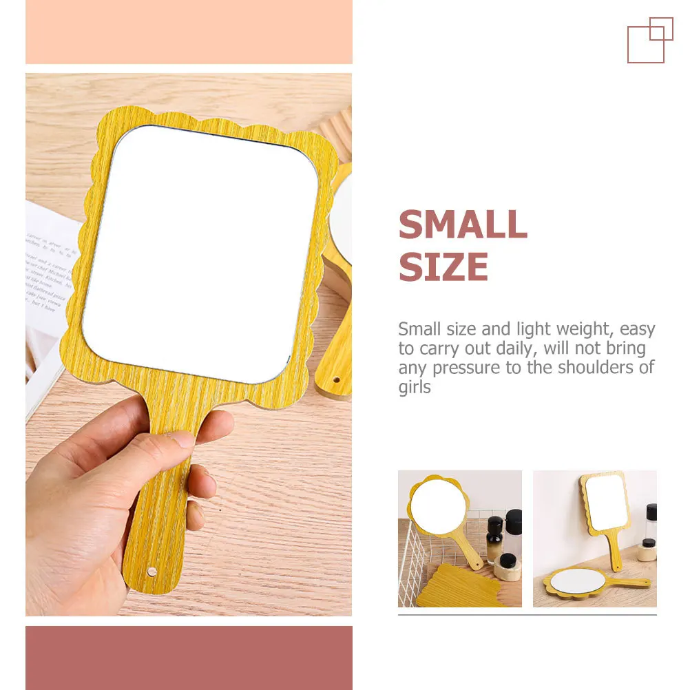 قطعتان من المرايا الخشبية المحمولة باليد، مرآة سفر صغيرة خفيفة الوزن للمكياج، محمولة للاستخدام المنزلي والصالون #6