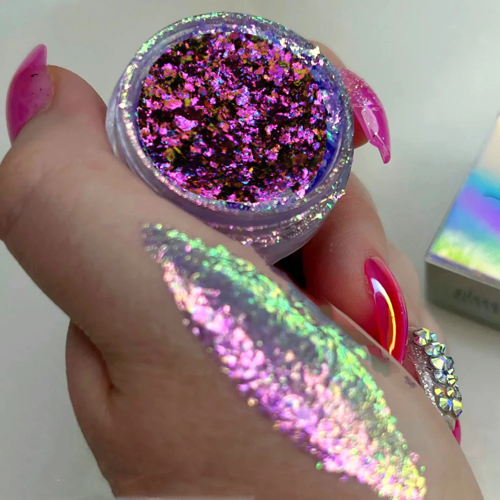 Jars Brocade Cloud Nail Chrome Discoloration Effect Shine Chameleon Nail Decoration Powder Colorful Flakes Nail Glitter Powder