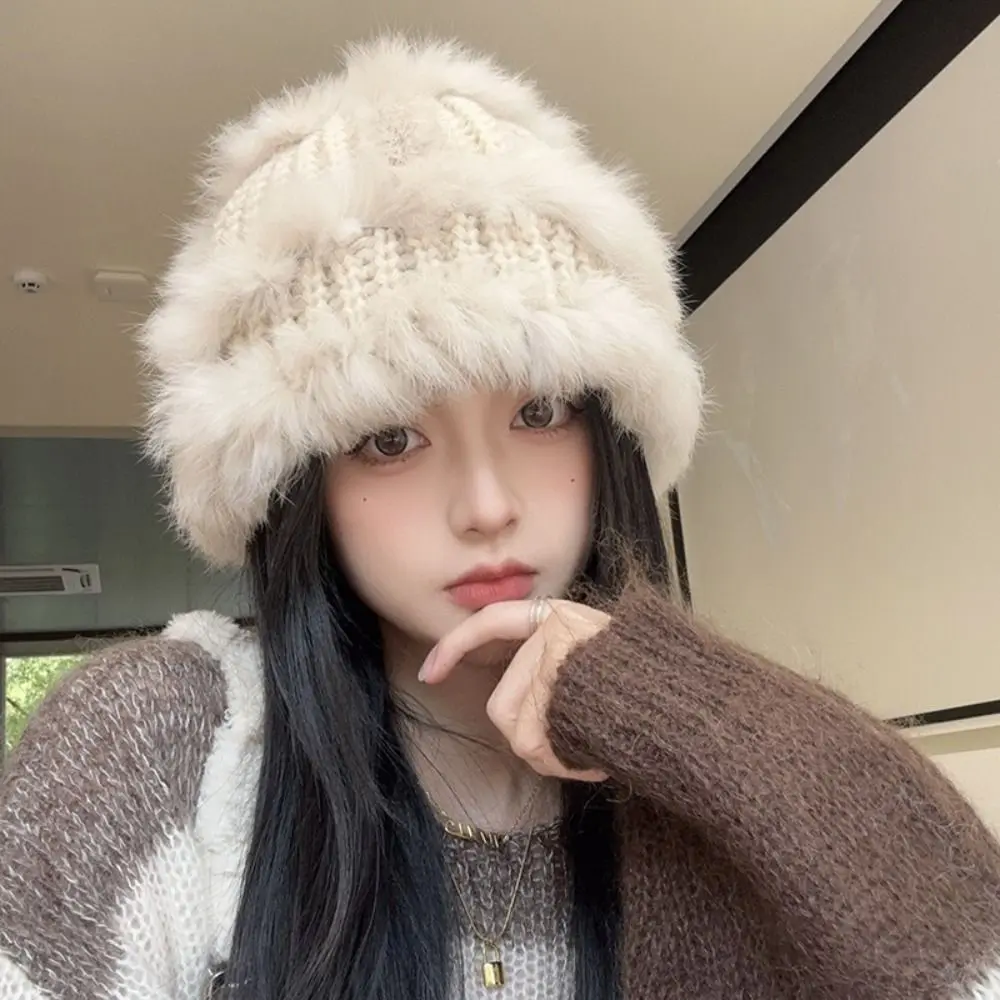 

Outdoor Plush Plush Bucket Hat Furry Soft Panama Hat Warm Winter Fisherman Cap for Women