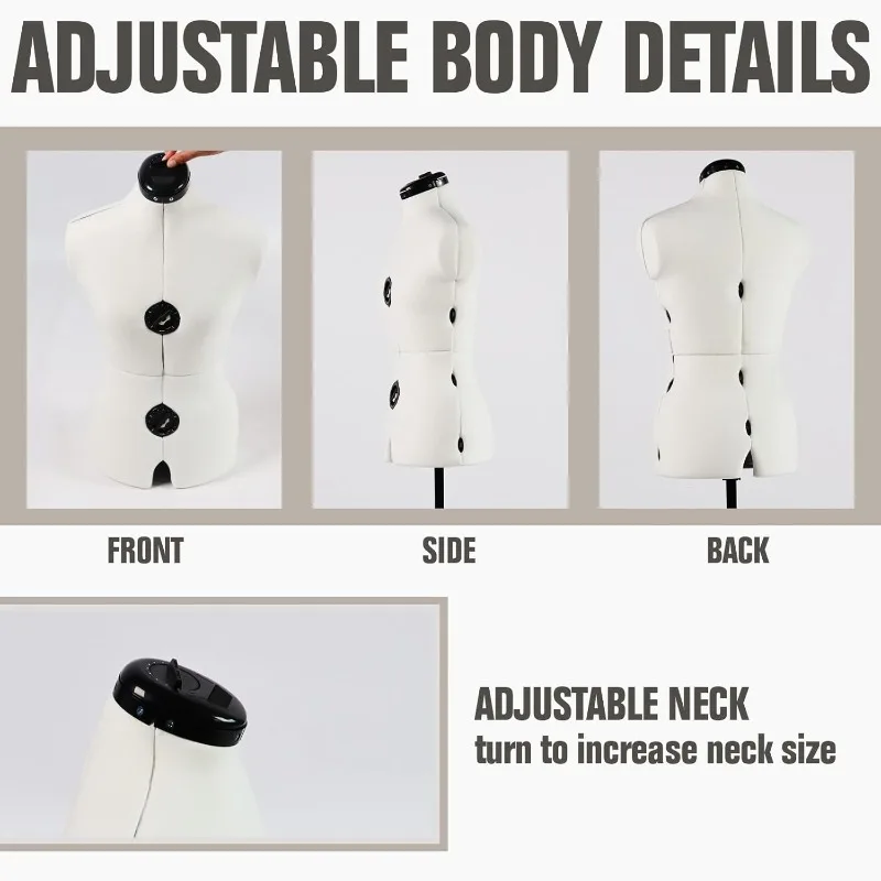 Beige Adjustable Dress Form Mannequin for Sewing Female Size 6-14, Pinnable Model Body with 13 Dials, Detachable Casters