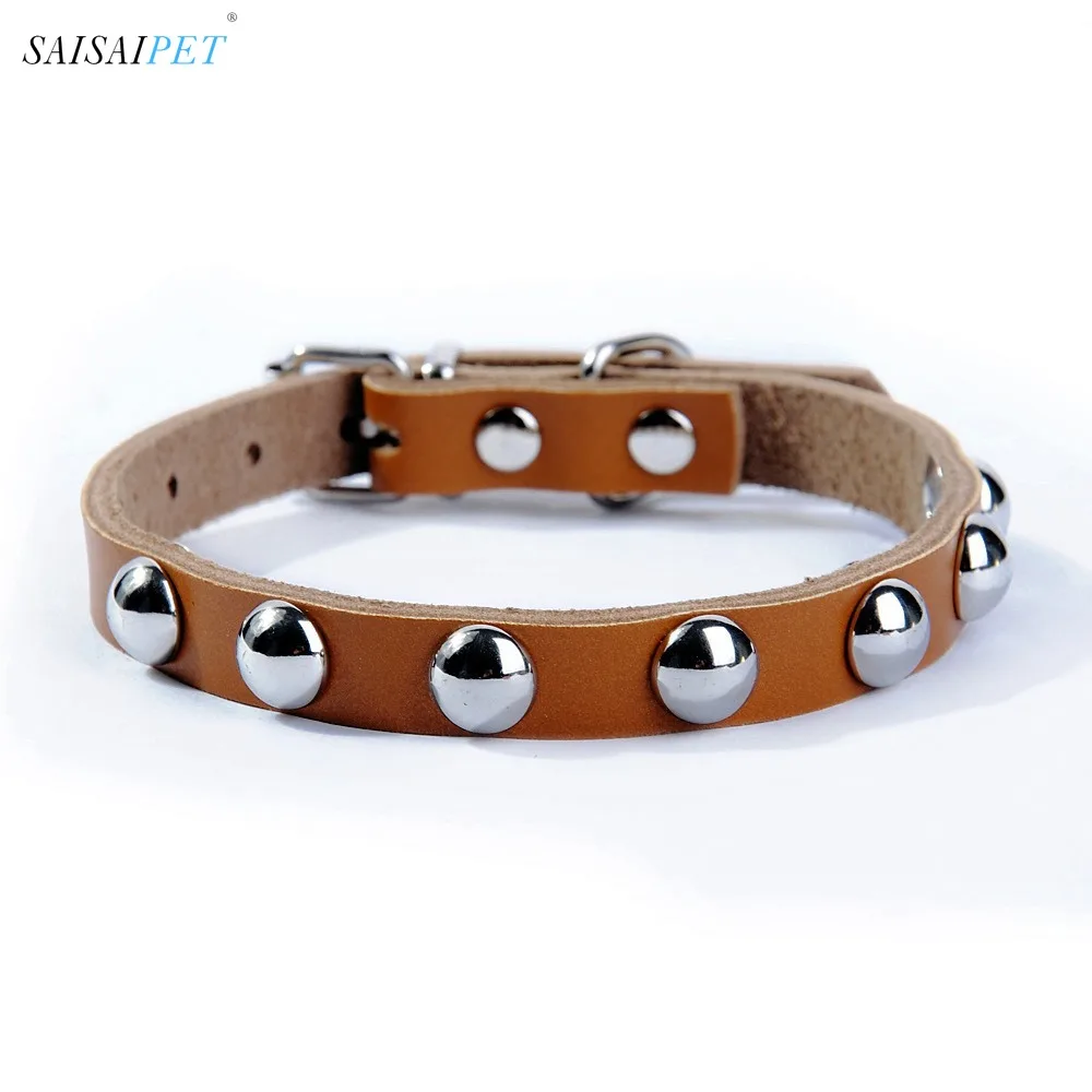 First Layer Cowhide Round Head Rivet Pet Collar Anti-bite Dog Collar Genuine Leather Dog Chain Dog Collar