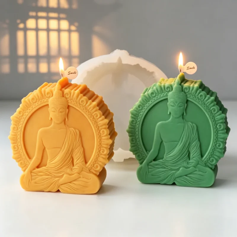 Meditation Buddha Silicone Candle Mold Relief Buddha Statue Mould DIY Resin Plaster Soap Zen Spiritual Home Yoga Room Decor Gift