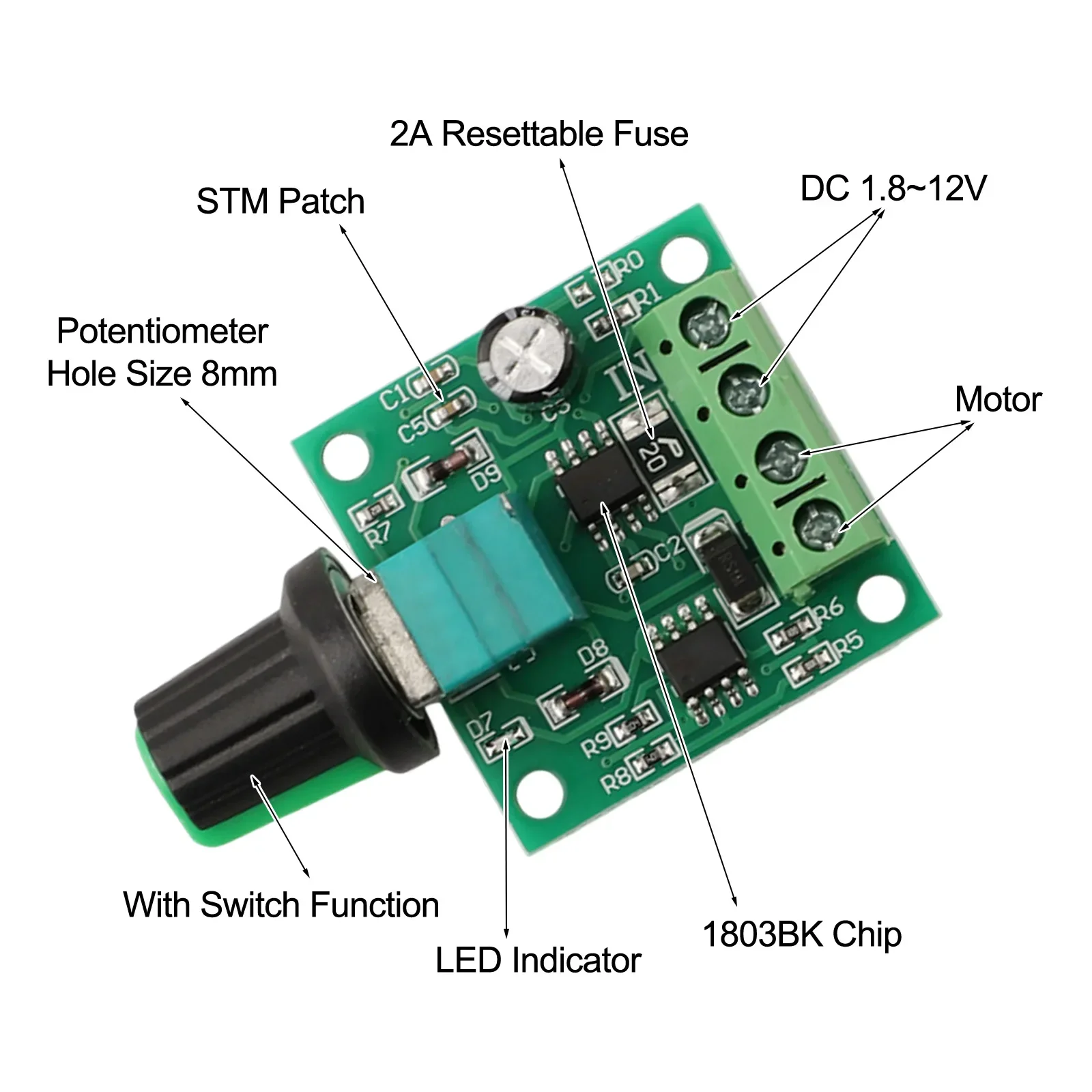 Motor Speed Regulator Low Voltage Speed Regulator Versatile Compatibility Adjustable Duty Cycle Output Voltage 1.8V-12VDC