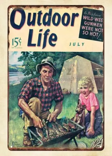 reproduction kitchen wall decor 1941 Outdoor Life magazine cover metal tin sign